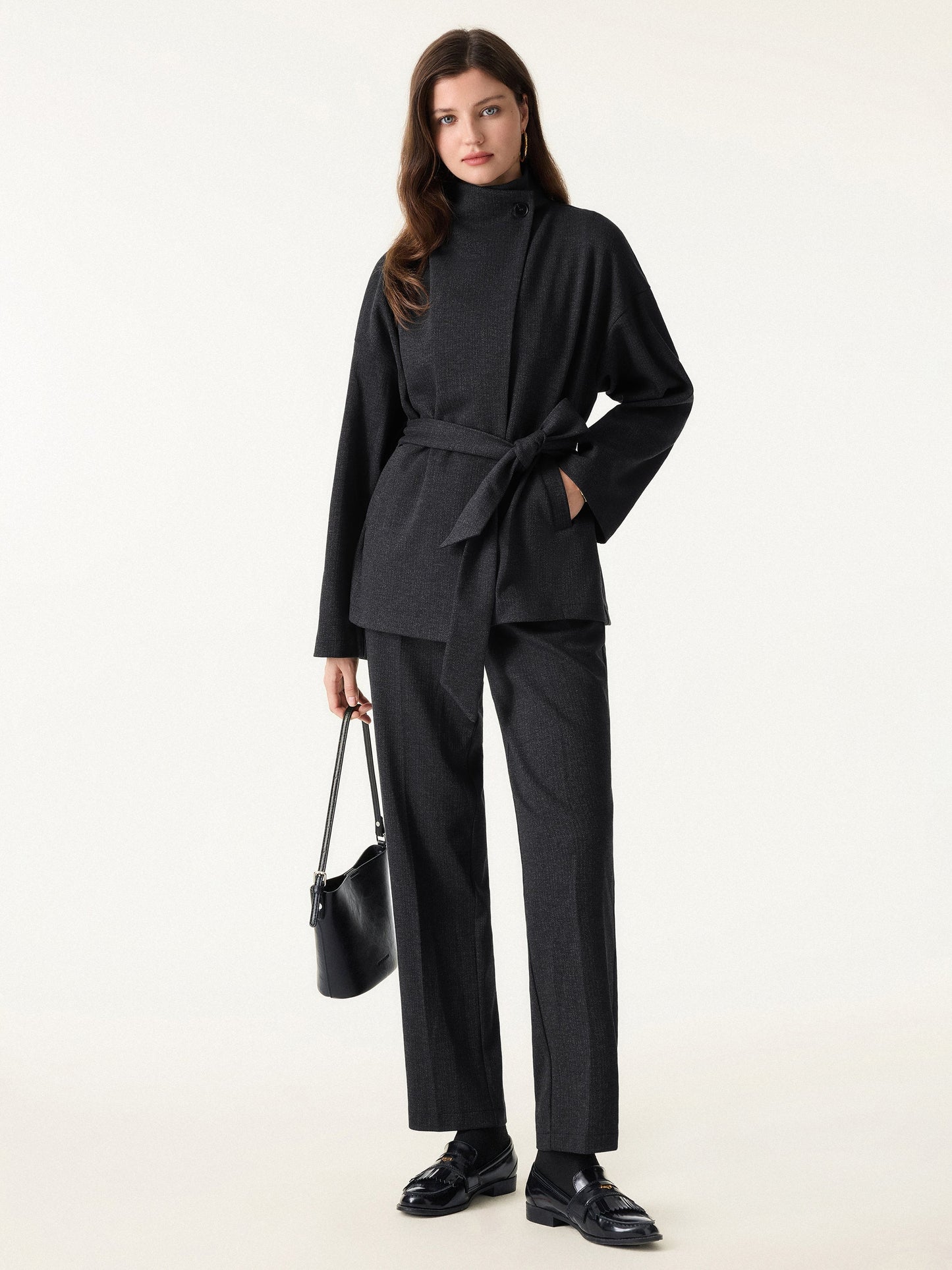 Veste rétro VORLADI avec ceinture et poches en motif chevron