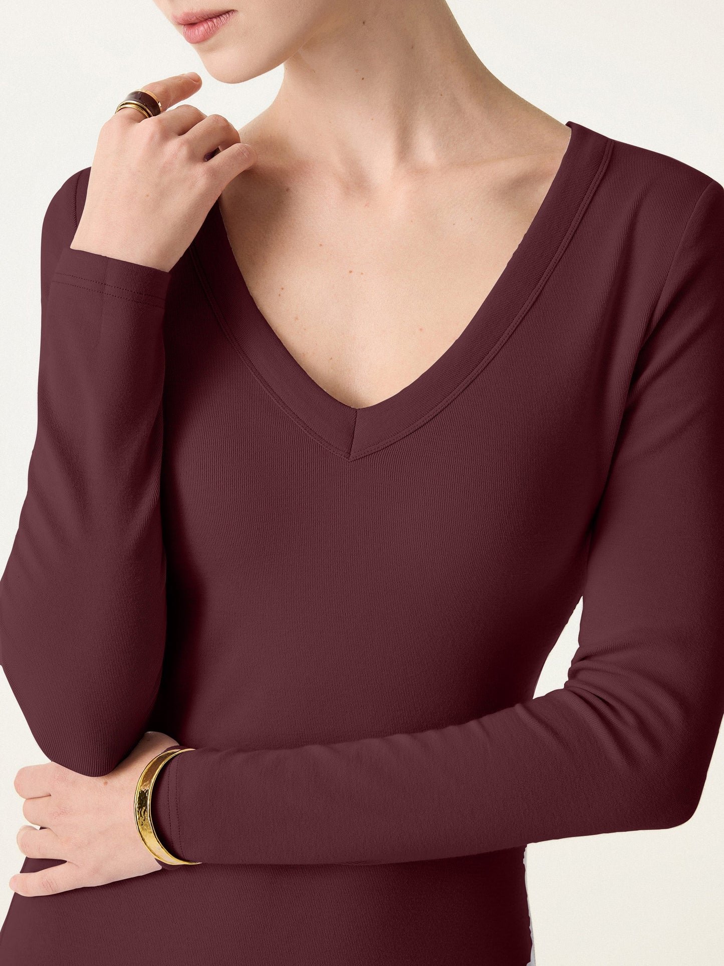 Robe midi quotidienne VORLADI avec col en V et manches longues intégrant Brami