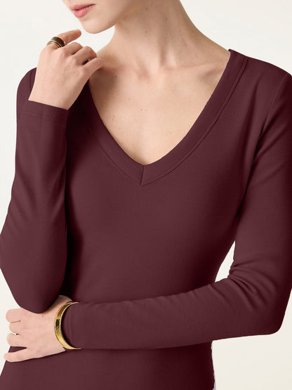 Robe midi quotidienne VORLADI avec col en V et manches longues intégrant Brami