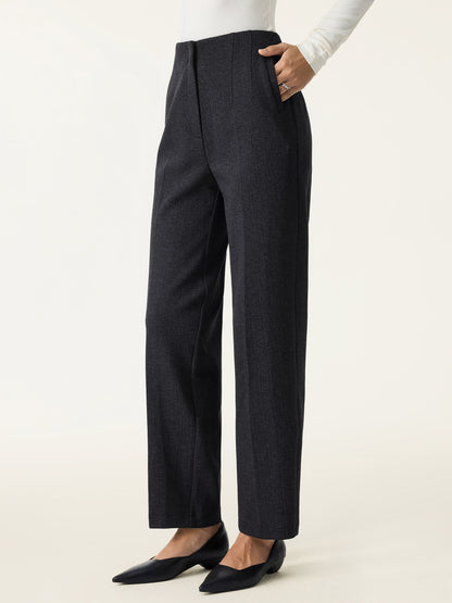 Pantalon taille haute VORLADI avec jambe fuselée et poches en motif chevron