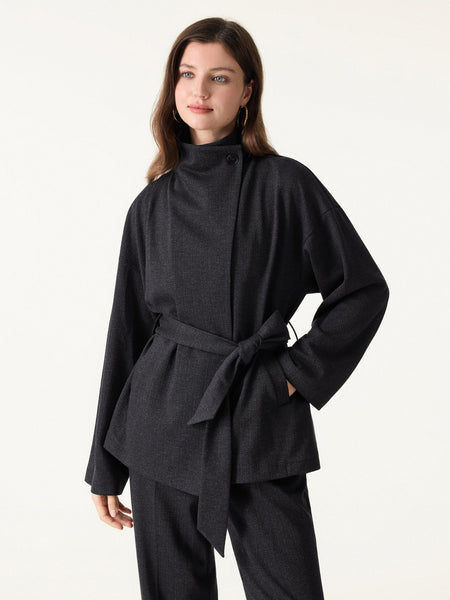 Veste rétro VORLADI avec ceinture et poches en motif chevron