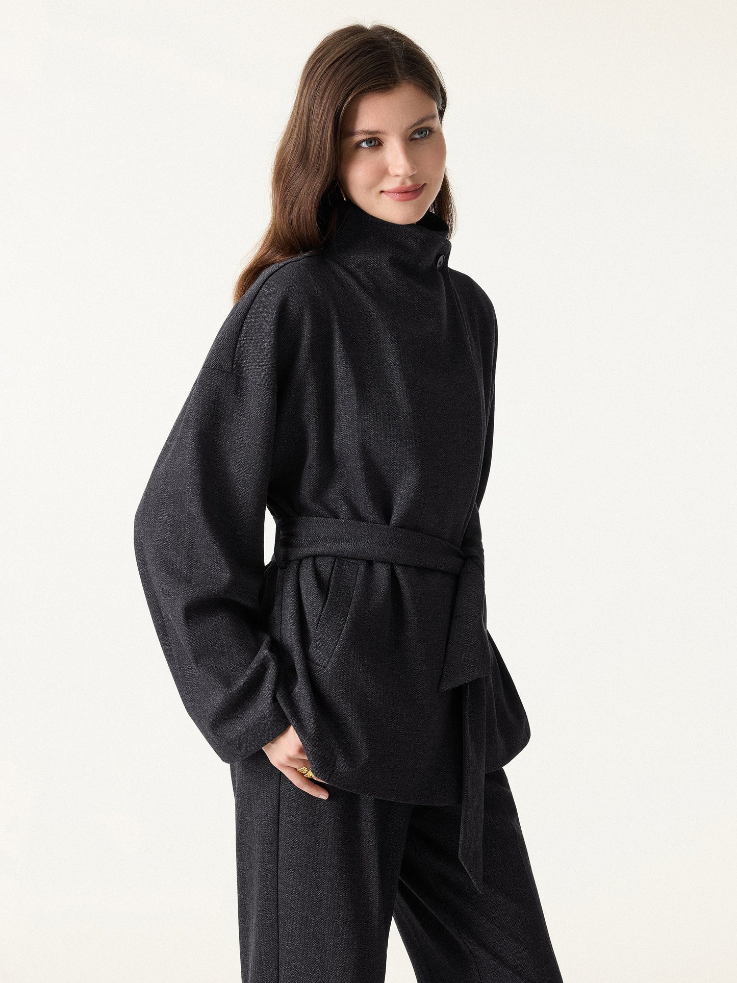 Veste rétro VORLADI avec ceinture et poches en motif chevron